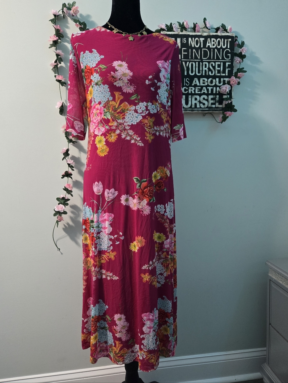 Johnny Was JADE Mesh Floral Maxi Dress - Pink/Magenta - Size L